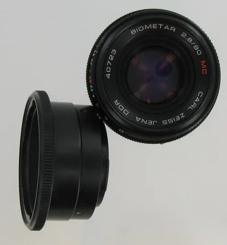 Objektiivi Carl Zeiss Jena biometar 2.8/80 mc, adapterilla