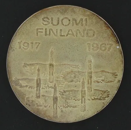 Juhlaraha Suomi Finland 1917-1967, nimellisarvo 10mk, 900, paino 23,8g Vikt: 23,8 g