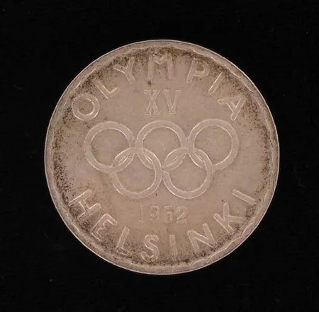 Juhlaraha, Olympia XV Helsinki 1952, nimellisarvo 500mk, 500, paino 11,8g Vikt: 11,8 g