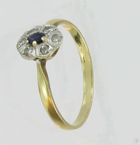 Timanttisormus sinisellä kivellä 6xn.0,005ct kaivertamaton koko 14¼ 585 paino 1g Vikt: 1   g