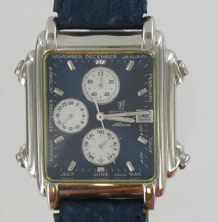 Teräsrannekello nahkarannekkeella festina Chronograph alarm, quartz, taulun koko 35x30mm,