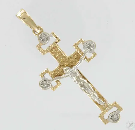 Ristiriipus timanteilla 4xn.0,02ct, kaiverrettu, 585, paino 3,8g Vikt: 3,8 g