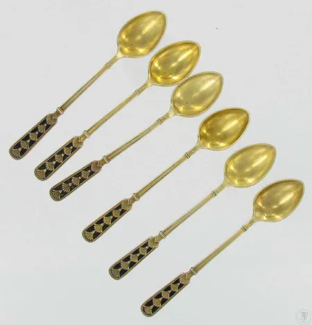 6 Mokkalusikkaa emaloitu, leima AT, 813br, paino 48,0g Vikt: 48   g