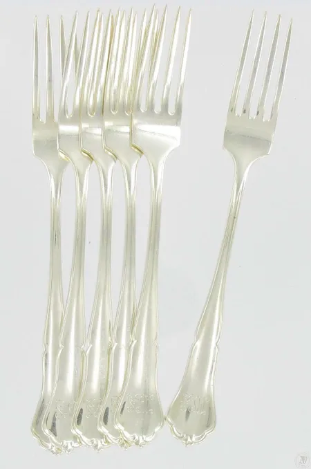 6 Haarukkaa chippendale kaiverrettu 813 hopeaa paino 250,5g Vikt: 250,5 g