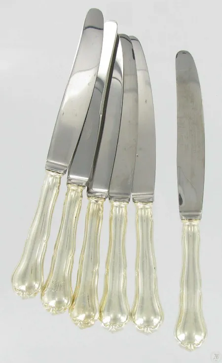 6 Veistä chippendale kaiverrettu pituus 20,5cm 813 hopeaa paino 382,5g br Vikt: 382,5 g