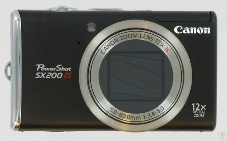 Digitaalikamera Canon PowerShot SX200 IS, 12Xoptinen zoom, 12.1 mega pixels, akku, latauslaite, liitäntäkaapeli, av-kaapeli, rannehihna, manuuali cd ja aloitusopas