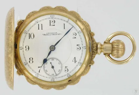 Umpikuorinen kultataskukello American Waltham Watch Co., Safety pinion., 4678024, kaivertamaton, 585br, paino 152,6g Vikt: 152,6 g