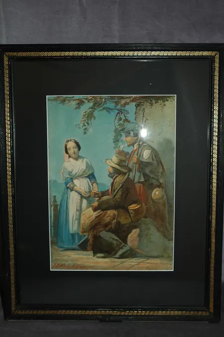 Taulu vesiväri lepohetki, koko 35X25cm, signeerattu J Z Blackstadius