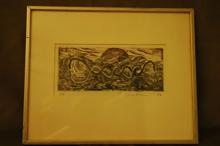 Taulu värietsaus 3/12, koko 10X24cm, signeerattu L. Luostarinen -86