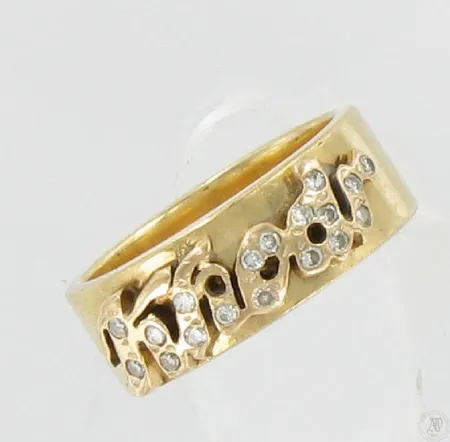 Sileä sormus timanteilla 18xn.0,005ct, kaiverrettu, 585br, paino 7,0g Vikt: 7   g