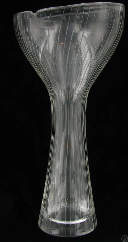 1 lasimaljakko viivahiottu sign.Tapio Wirkkala iittala 3520 kork.27cm