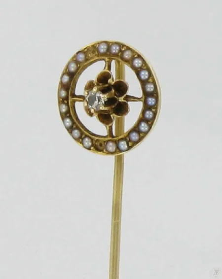 Timanttirintaneula 1xn.0,04ct 8/8 hiontainen helmillä 2 helmeä puuttuu 585br paino 1,5g Vikt: 1,5 g