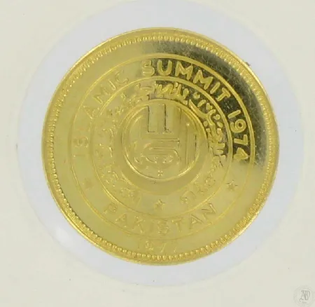 Kultaraha islamic summit minar 1000 rupiaa Pakistan v.1977, 916 paino 9g Vikt: 9   g