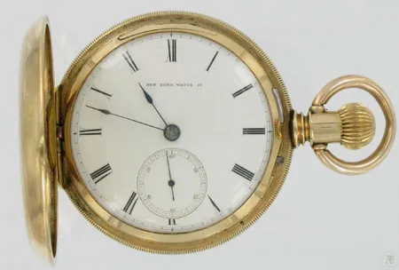 Kultataskukello New york watch Co Fred k Billings, kaivertamaton,  koneiston nro.29086, rungon nro.13656, 585 paino 158,8g