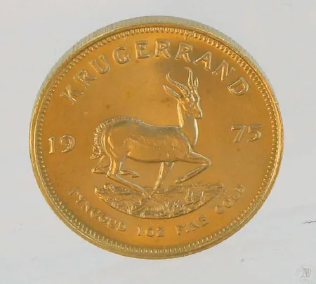 Kultaraha South Afrika krugerrand v.1975, 999 paino 33,9g Vikt: 33,9 g