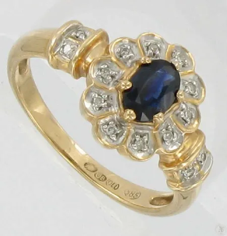 Timanttisormus sinisafiirilla 14xn.0,005ct kaivertamaton koko 17½ 585br paino 2,9g Vikt: 2,9 g