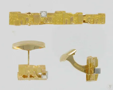 Timanttisolmionpidin ja timanttikalvosinnapit 3xn.0.05ct, kaivertamattomat, Lapponia, 585br, 16,6g Vikt: 16,6 g