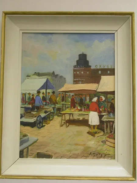 Öljyvärimaalaus280x390, Hakaniemen tori, signeerattu, tuntematon