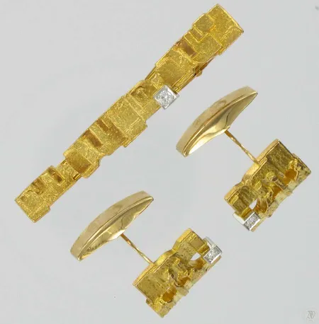 Timanttisolmionpidin ja timanttikalvosinnapit 3xn.0.05ct, kaiverrettu, Lapponia, 585br, 16,2g Vikt: 16,2 g