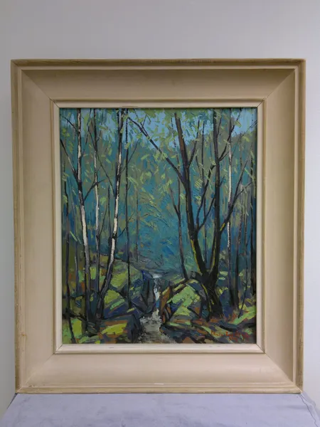 Taulu, öljyvärimaalaus, Puroviidakko, koko 38x46cm, signeeraus Unto Liettyä 1959