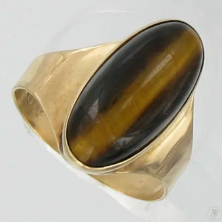 Tiikerinsilmäsormus, kaivertamaton, koko 16½, 585br, paino 3,1g Vikt: 3,1 g