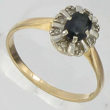 Timanttisormus sinisafiirilla 8xn.0,005ct kaivertamaton, koko 17½, 585br paino 2,1g Vikt: 2,1 g