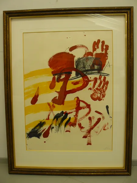 Taulu, sommitelma, koko 72X53cm, signeerattu Antoni Tapies 84/100