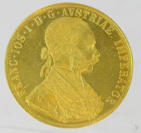 Kultaraha 4 dukaattia Austria v.1915, 986 paino 13,9g Vikt: 13,9 g