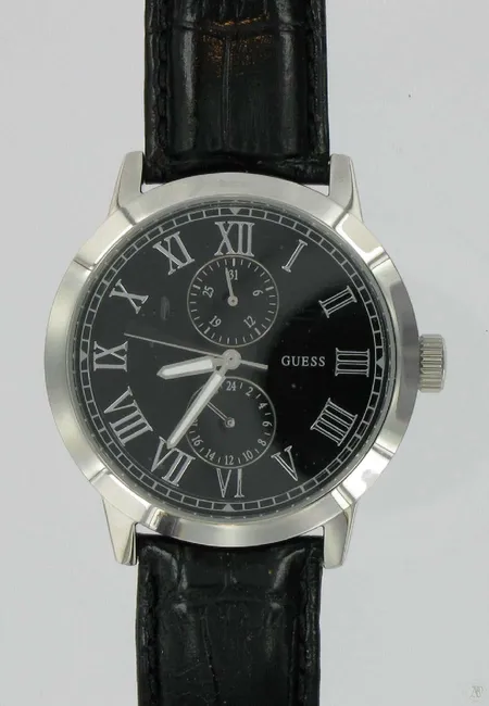 Miesten teräsrannekello Guess, quartz, nahkaranneke