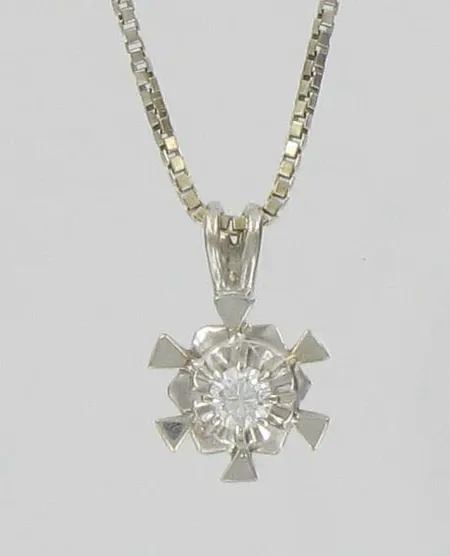 Timanttiriipus 1xn.0.12ct ja kaulaketju venetsia, pituus 41cm, 585vk, paino 4,3g Vikt: 4,3 g