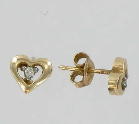 Sydänkorvakorut timanteilla 2xn.0.01ct, 585, paino 1,2g Vikt: 1,2 g