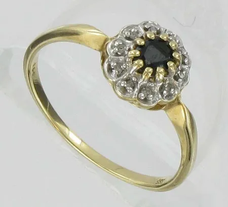 Sinisafiirisormus timanteilla 10xn.0.005ct, kaivertamaton, koko 19, 585br, paino 2,6g Vikt: 2,6 g