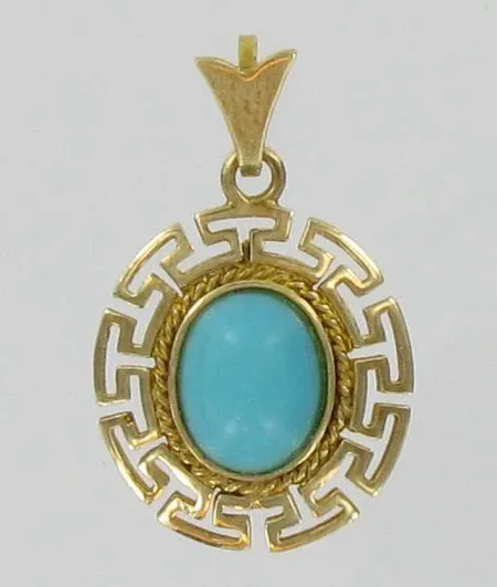 Turkoosiriipus, korkeus 2,7cm, 585br, paino 1,8g Vikt: 1,8 g