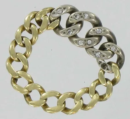 Timanttisormus 9xn.0.005ct, yksi timantti puuttuu, koko 18½, 585, paino 4,2g Vikt: 4,2 g