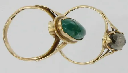 Kaksi kivisormusta, viallisia, 585br, paino 5,0g Vikt: 5   g