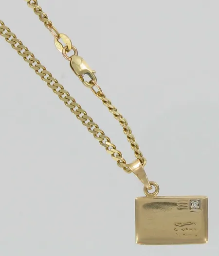 Panssarikaulaketju pituus 46,0cm ja timanttiriipus 1xn.0,01ct kaivertamaton, 585, paino 9,2g Vikt: 9,2 g